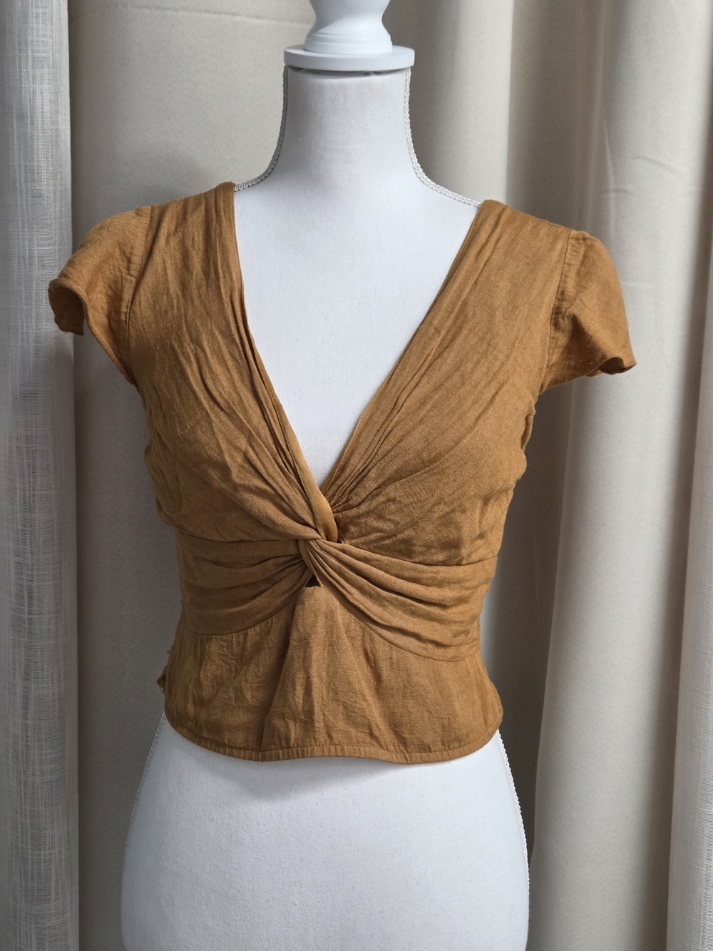 Japna Twist-Knot Crop Top Mustard Prairie-chic Cottagecore Earthcore Size XL